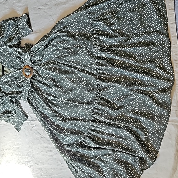 OPT Green Papin Short Balloon Sleeves Belted Midi Sundress Small Polka Dots - Picture 9 of 16